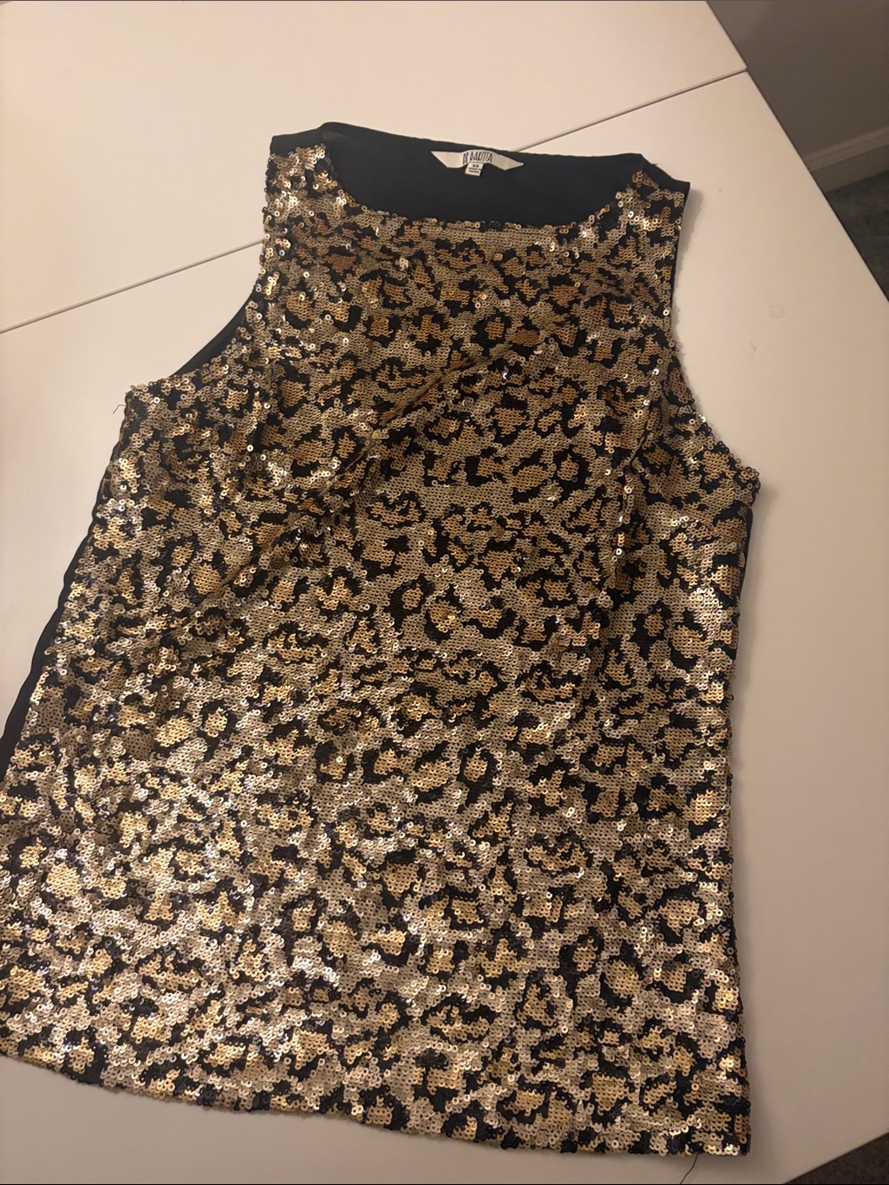 BB Dakota Leopard Cheetah Print Sequin Tank Top with See Through Back